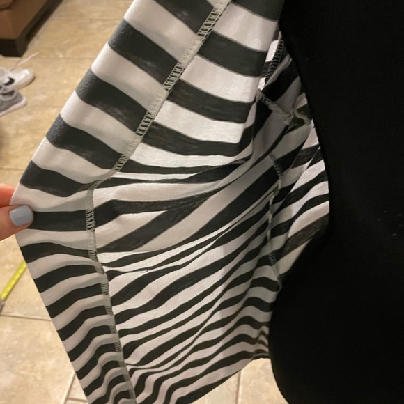 Grey & white striped cardigan leather elbow pads Sz L - Picture 7 of 7